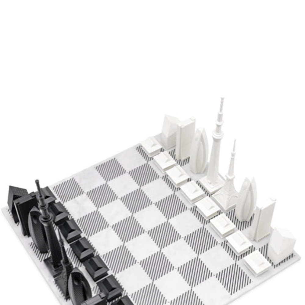 Skyline Chess Paslanmaz Çelik Mermer Satranç Takımı Tokyo görseli 1
