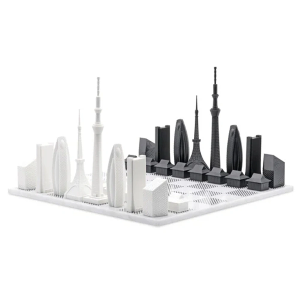 Skyline Chess Paslanmaz Çelik Mermer Satranç Takımı Tokyo görseli 10