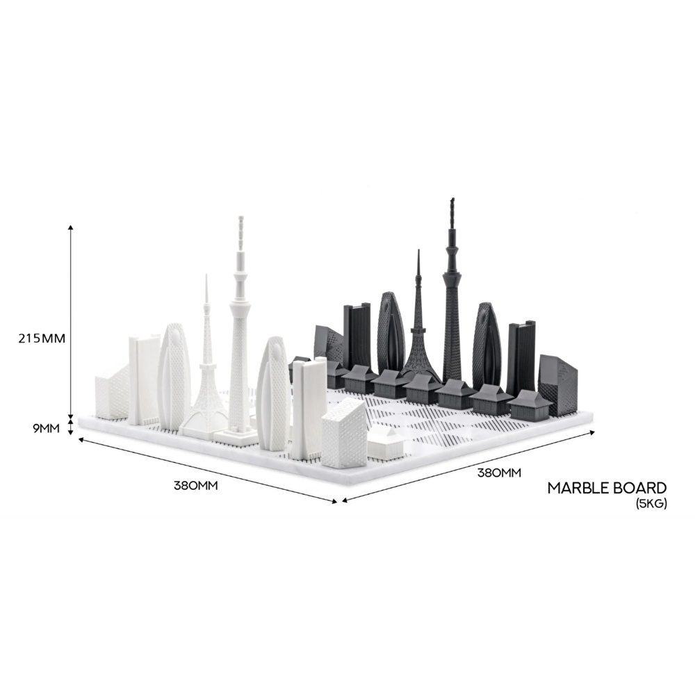 Skyline Chess Paslanmaz Çelik Mermer Satranç Takımı Tokyo görseli 9
