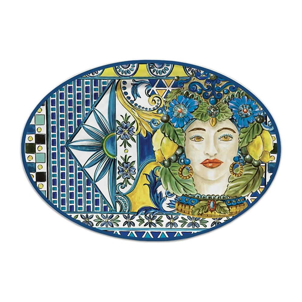 Baci Milano Sicily Melamin Oval Servis Tabağı 51 cm x 35,5 cm Mavi görseli 1