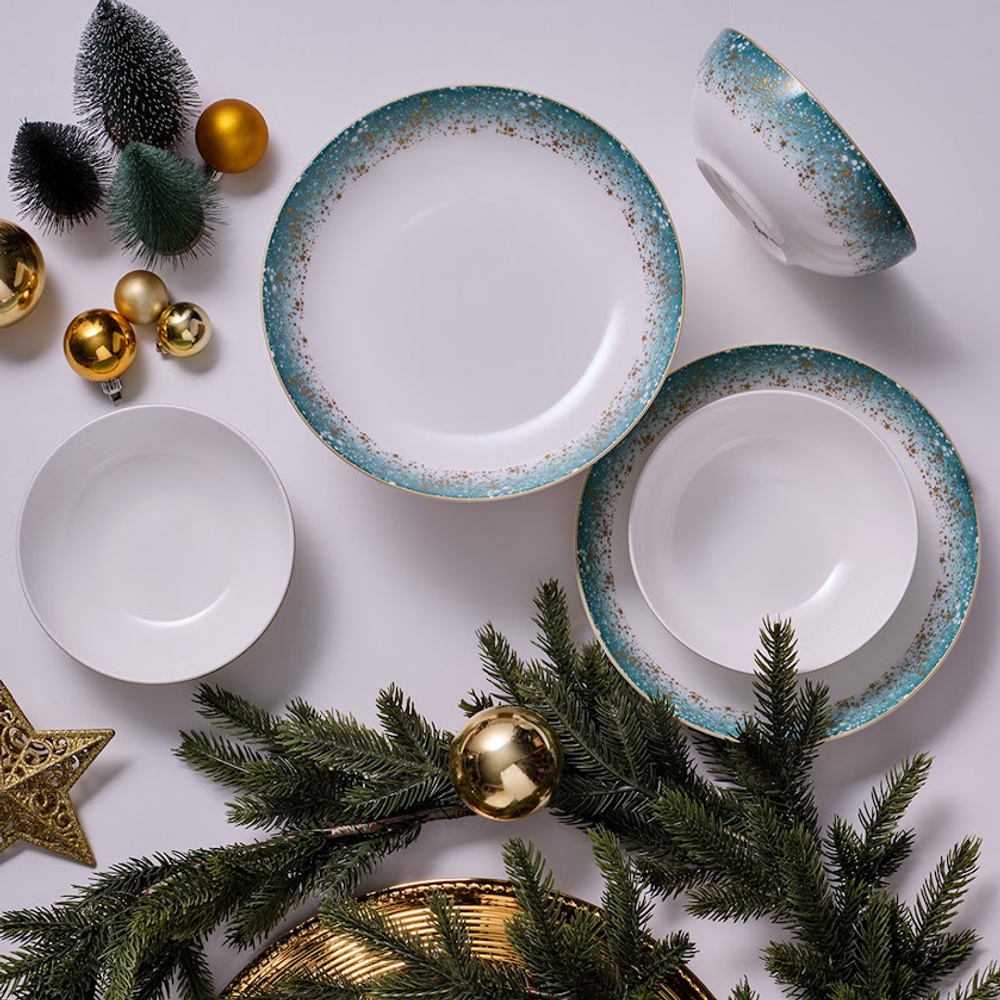 İstanbul Porselen Starlight Fine Bone New Year Yılbaşı Salata Kasesi 21 cm görseli 7