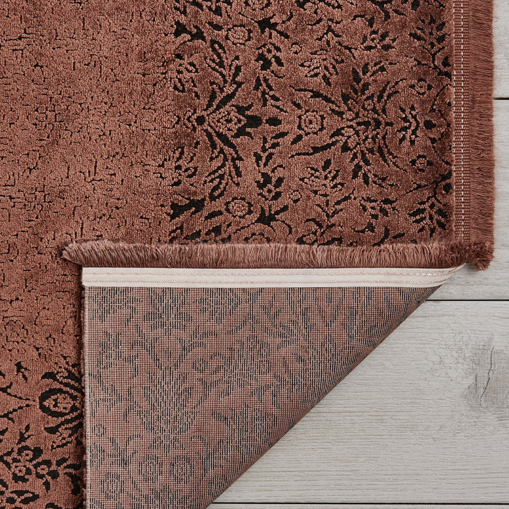 Kaşmir Halı Viskon Premium Damask Somon 80x300 cm Halı görseli 2