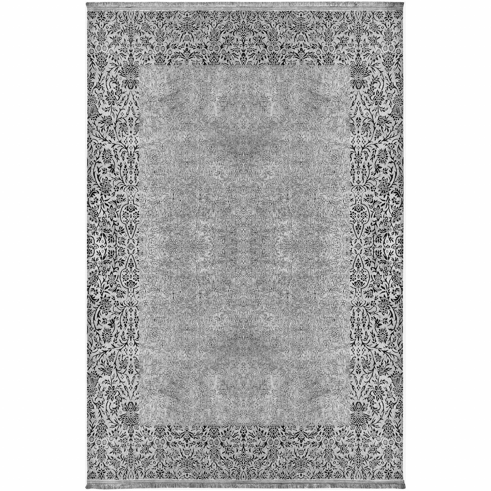 Kaşmir Halı Viskon Premium Damask Gri 80x300 cm görseli 2