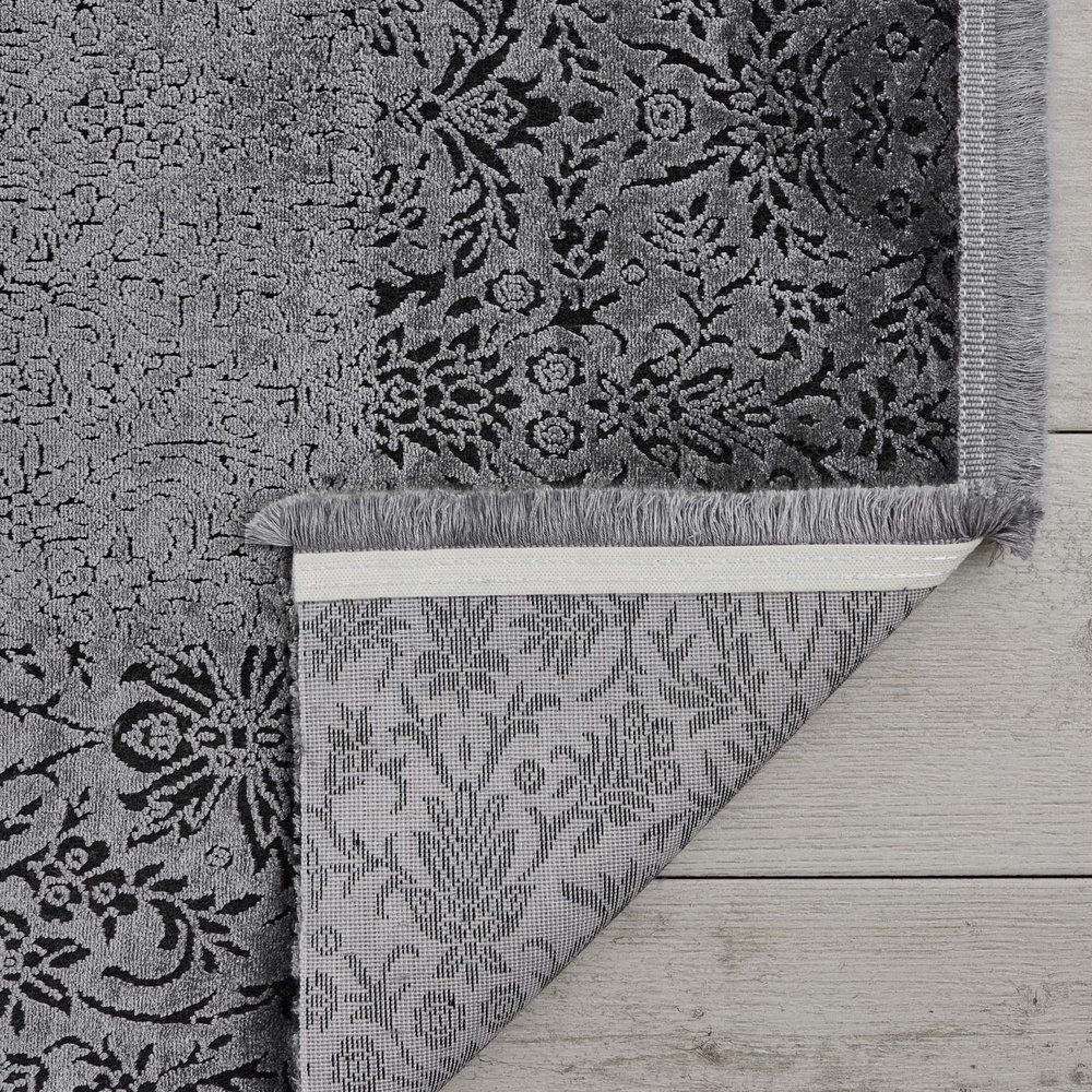 Kaşmir Halı Viskon Premium Damask Gri 80x300 cm görseli 4