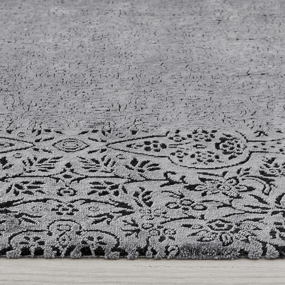Kaşmir Halı Viskon Premium Damask Gri 80x300 cm görseli 6
