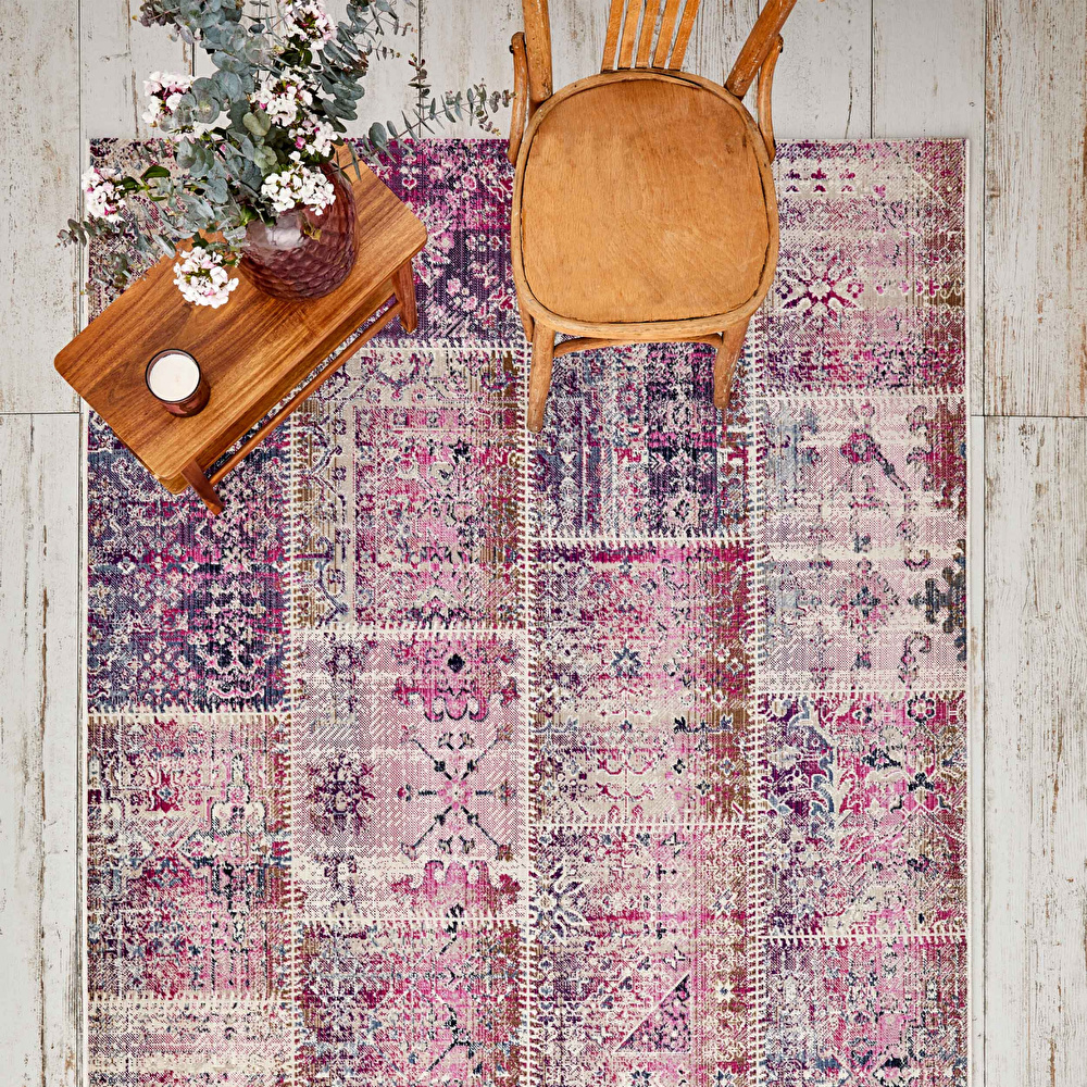 Kaşmir Halı 7/24 Alaca Kırkyama Pembe 80x150 cm görseli 1