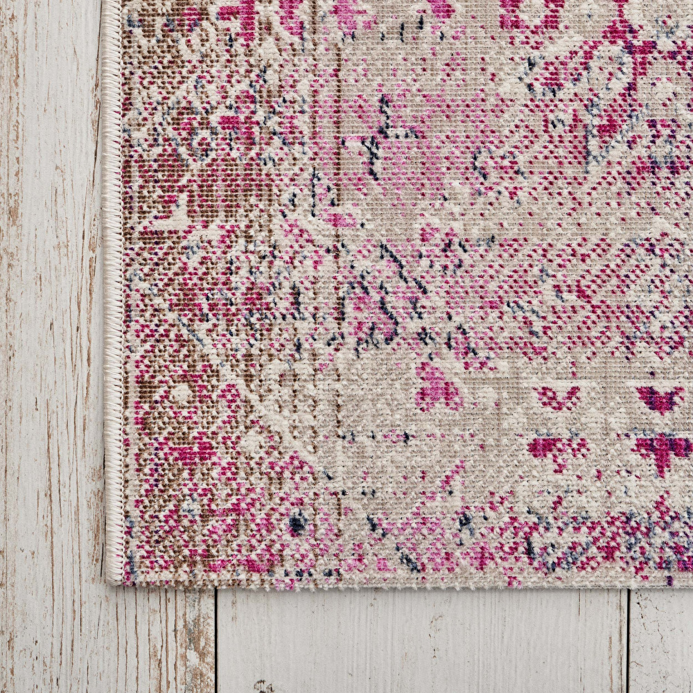 Kaşmir Halı 7/24 Alaca Kırkyama Pembe 80x150 cm görseli 7