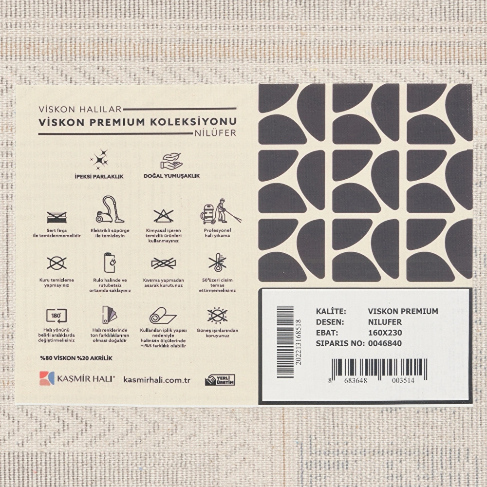 Kaşmir Halı Viskon Premium Nilufer 160x230 cm görseli 7