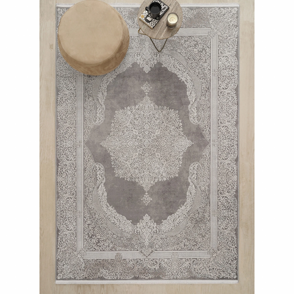 Kaşmir Halı Viskon Premium Alaz Gri 200x290 cm görseli 1