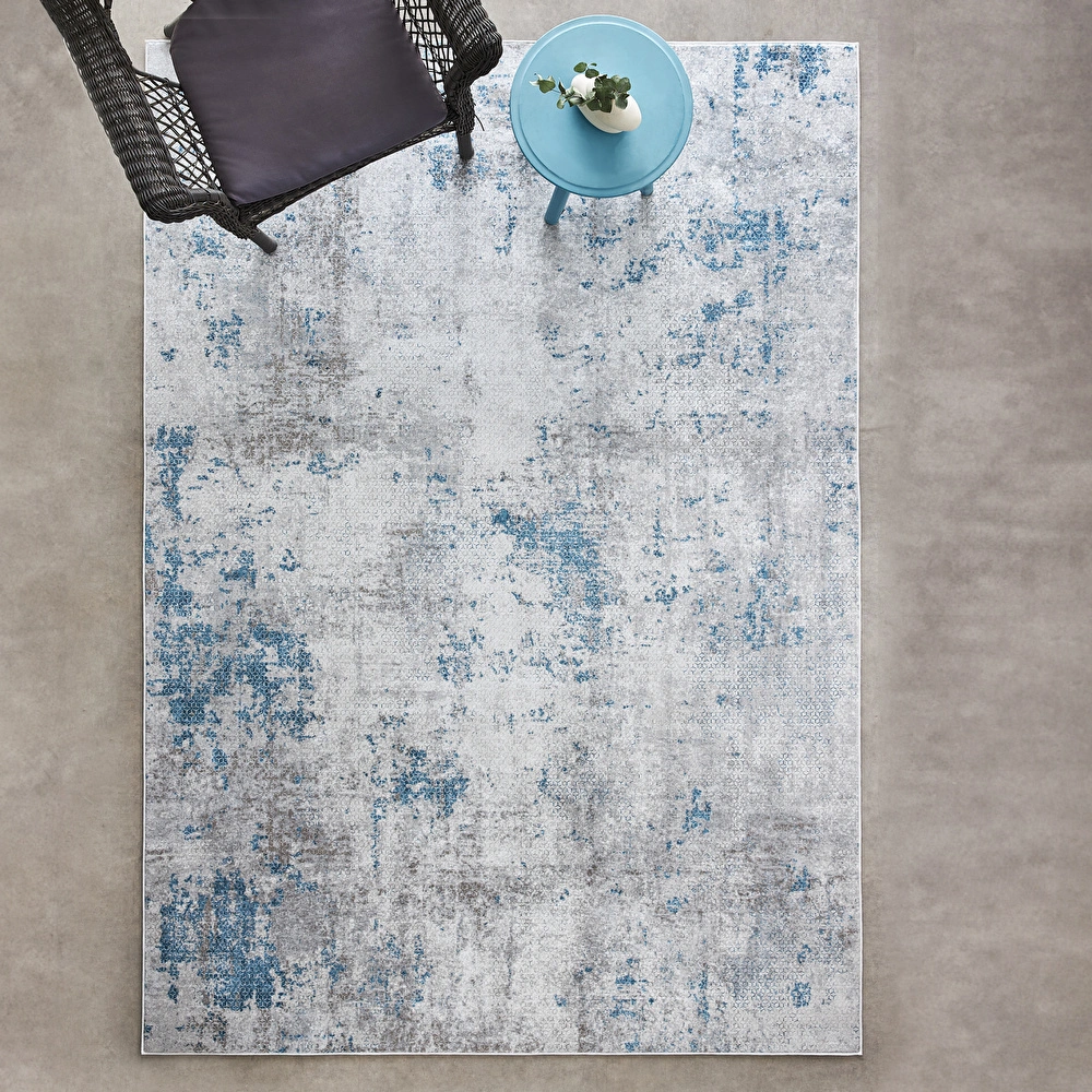 Sare By Kaşmir Halı Abstract Blue Yıkanabilir Kaymaz Taban 50x80 cm görseli 1