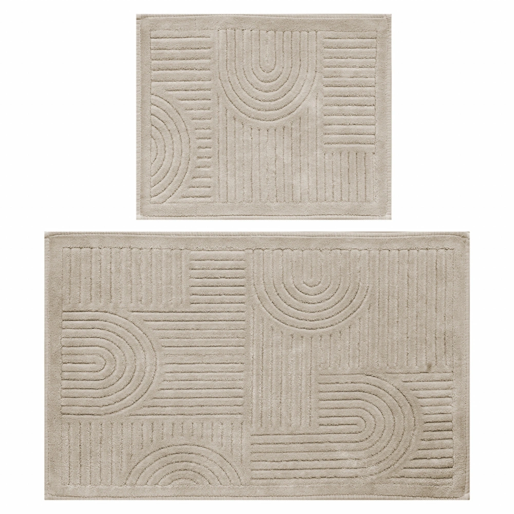Kaşmir Home Thor Bej 2'li Pamuk Banyo Paspası 60x100-50x60 cm görseli 1