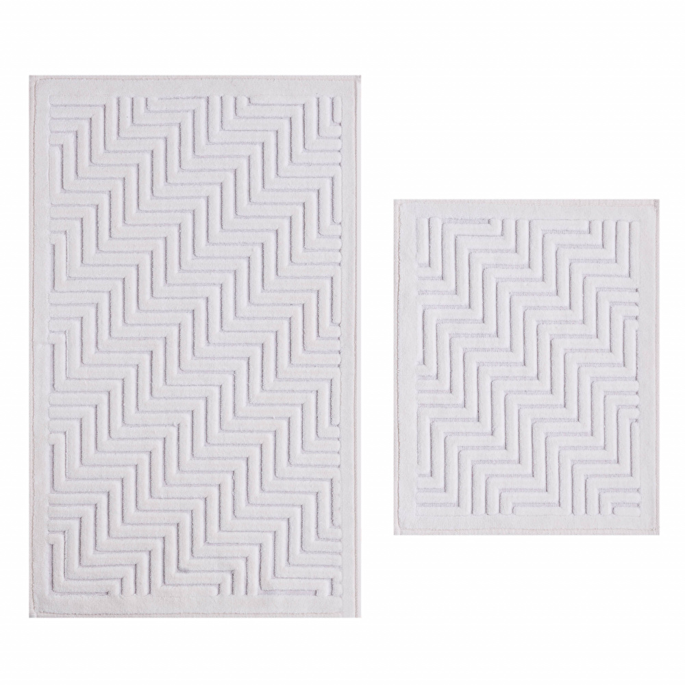 Kaşmir Home Corner 2li Pamuk Banyo Paspas Beyaz 60x100 cm-50x60 cm görseli 1