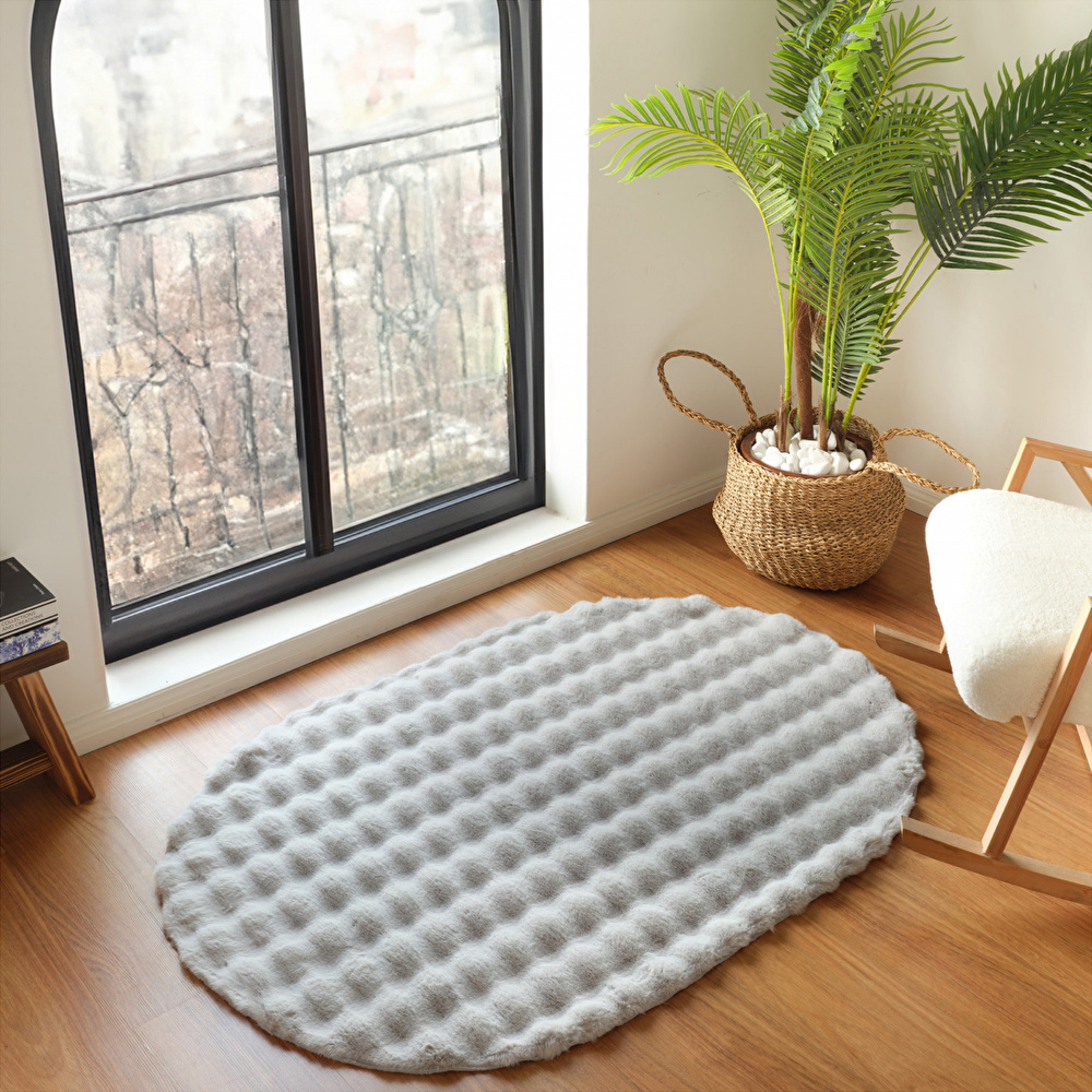 Kaşmir Halı 7/24 Cosy Premium Bubble Açık Gri Oval 100x150 cm görseli 1