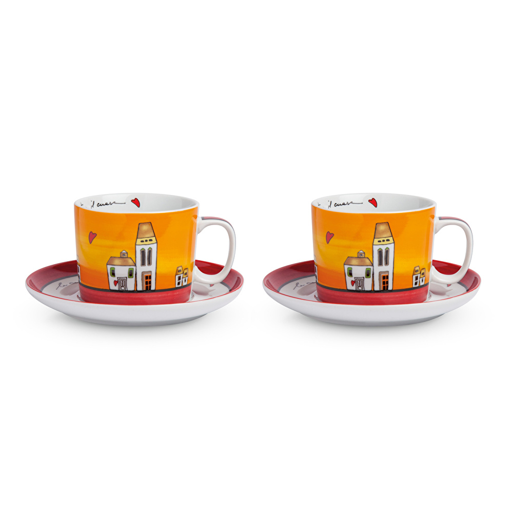 Egan Italy Le Casette 2'li Çay Fincanı Seti 340 ml Kırmızı görseli 1