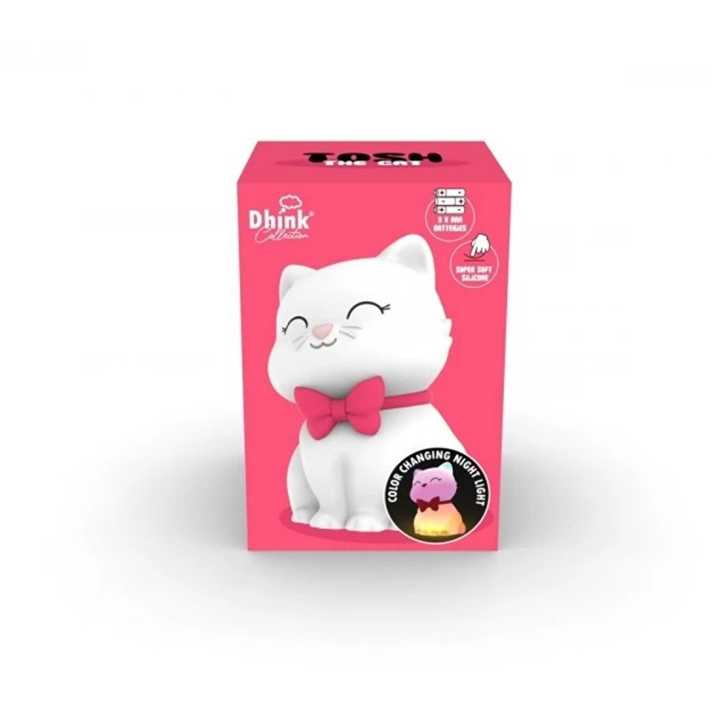 Dhink Kedi Tosh Silikon Gece Lambası 14x10x9 cm Beyaz görseli 9