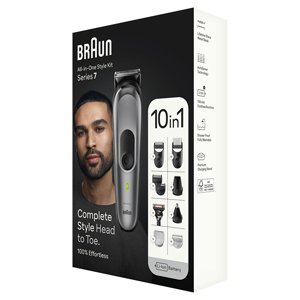 Braun Series 7 MGK7420 Hepsi Bir Arada Şekillendirme Seti 10 u 1 Arada Erkek Bakım Kiti Gri görseli 7