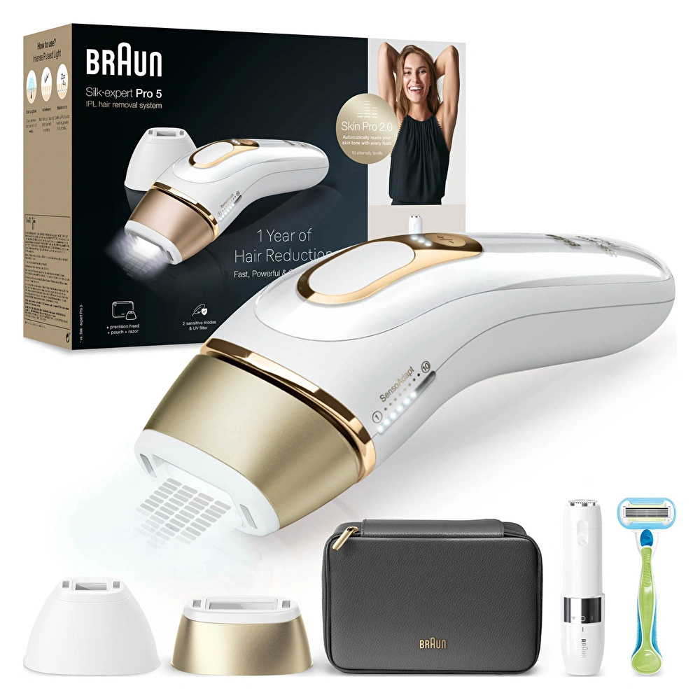 Braun Ipl Silk Expert Pro 5 Evde Tüy Alma Çantası Hediyeli Lazer Epilasyon Aleti Beyaz Gold görseli 1