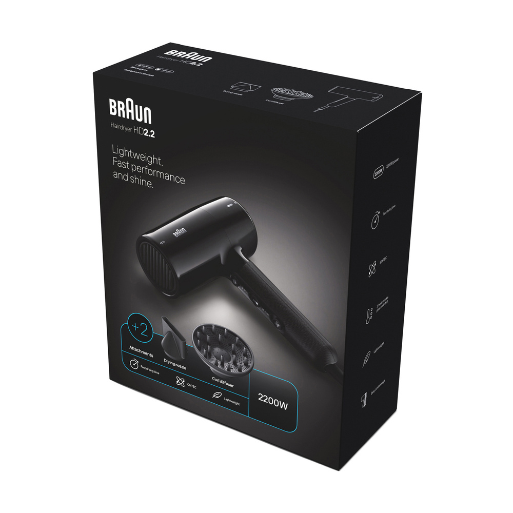 Braun BRHD225E Iontec Difüzörlü Saç Kurutma Makinesi Siyah görseli 2