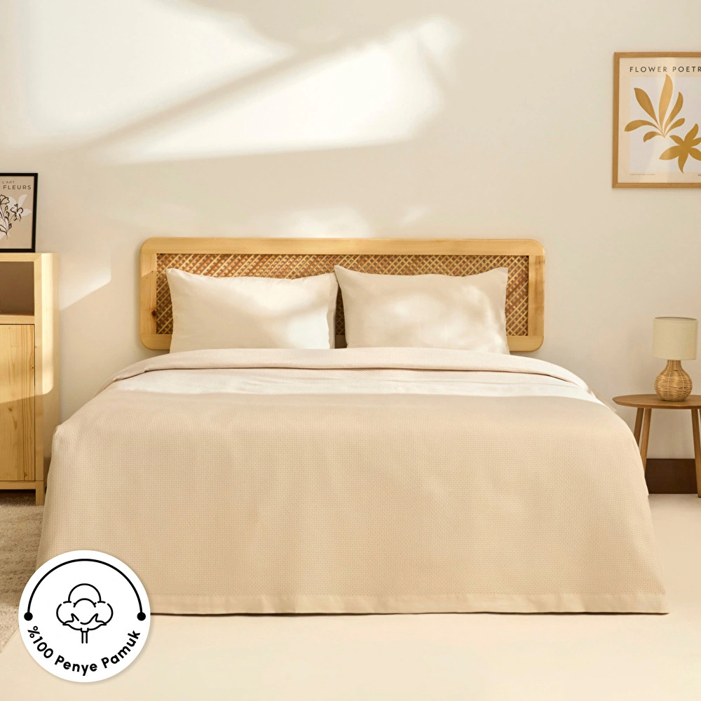 Kaşmir Home Nora %100 Pamuk Çift Kişilik Pike Bej görseli 1
