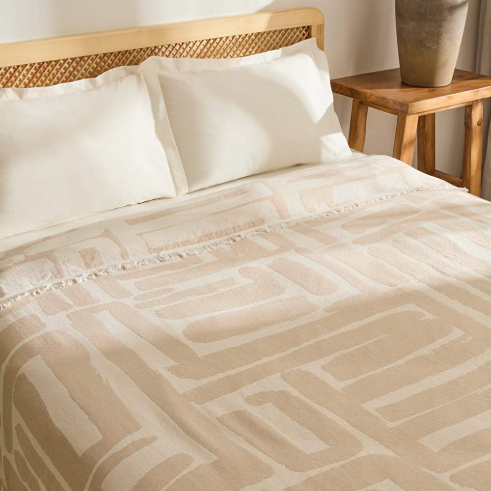 Kaşmir Home Mosy Çift Kişilik Jakar Muslin Pike Bej  görseli 6