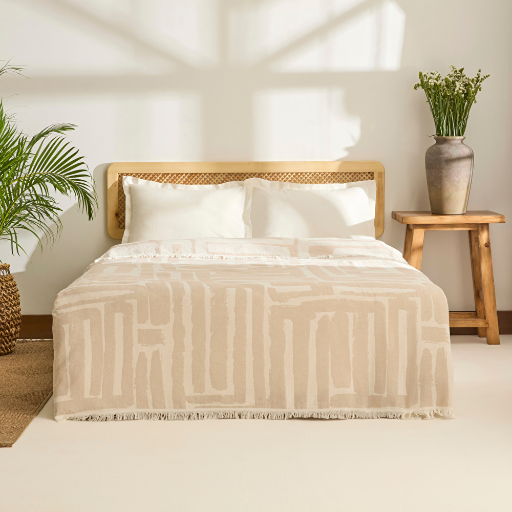 Kaşmir Home Mosy Çift Kişilik Jakar Muslin Pike Bej  görseli 1