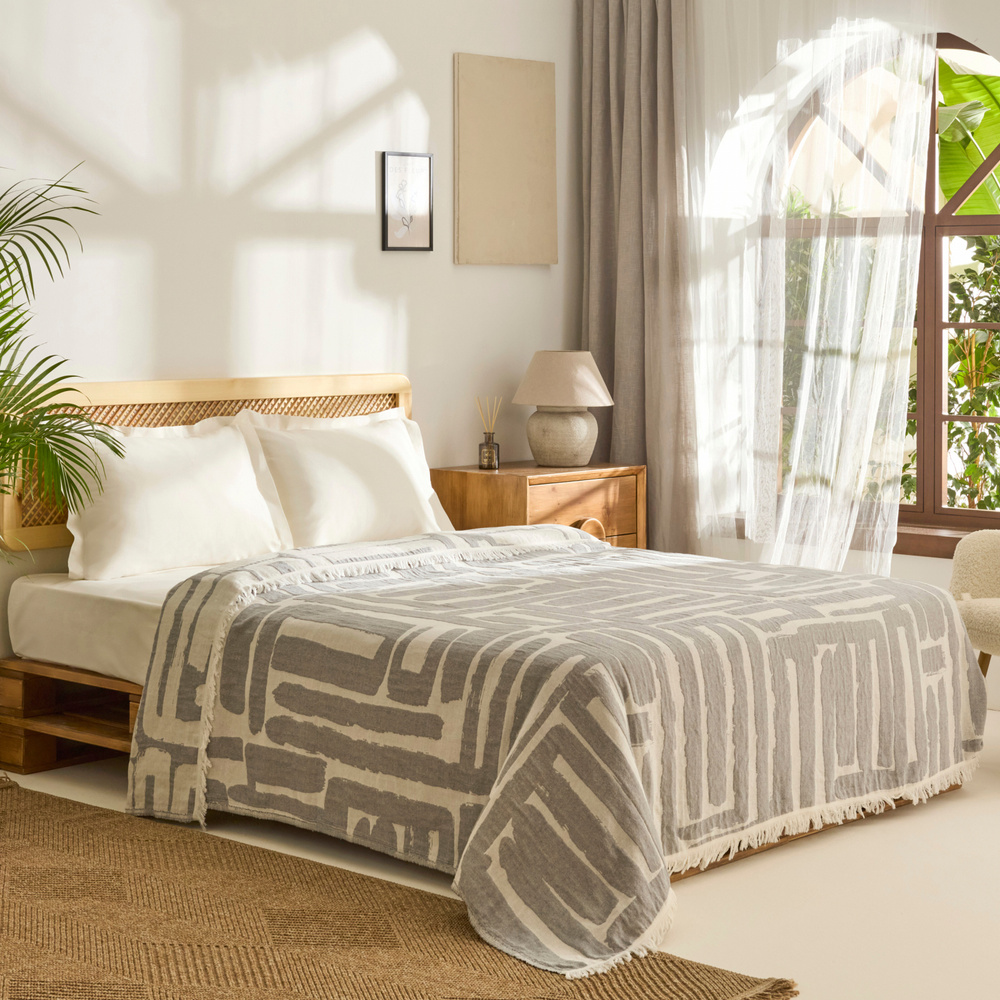 Kaşmir Home Mosy Çift Kişilik Jakar Muslin Pike Gri  görseli 2
