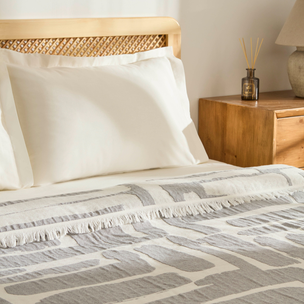 Kaşmir Home Mosy Çift Kişilik Jakar Muslin Pike Gri  görseli 4