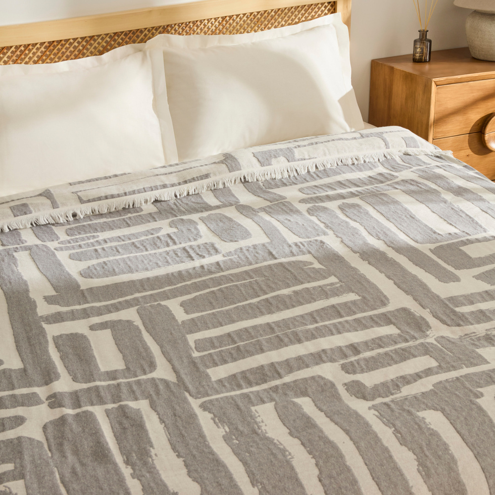 Kaşmir Home Mosy Çift Kişilik Jakar Muslin Pike Gri  görseli 7