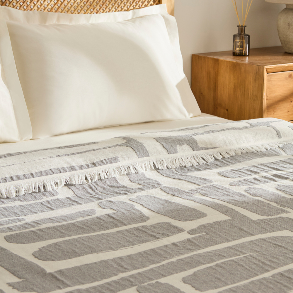 Kaşmir Home Mosy Çift Kişilik Jakar Muslin Pike Gri  görseli 8