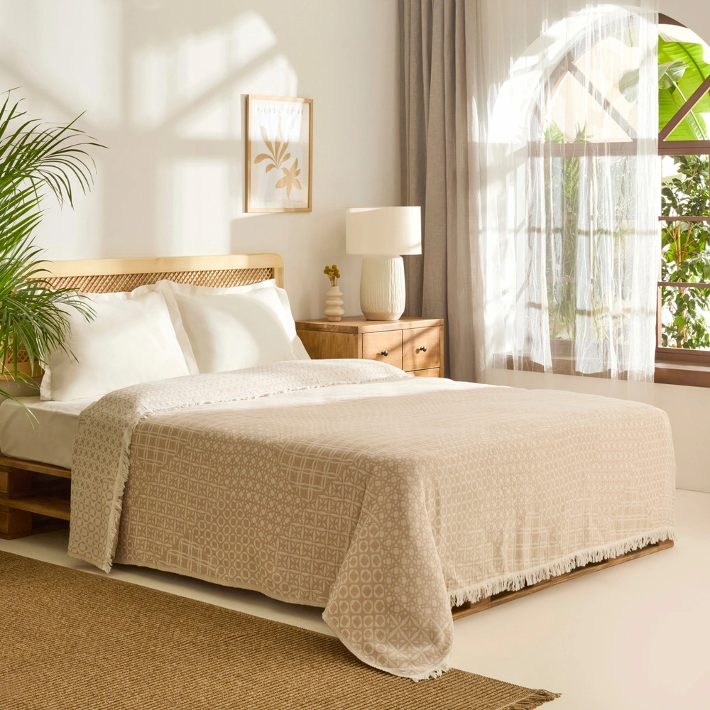 Kaşmir Home Flavo Çift Kişilik Jakar Muslin Pike Bej  görseli 2