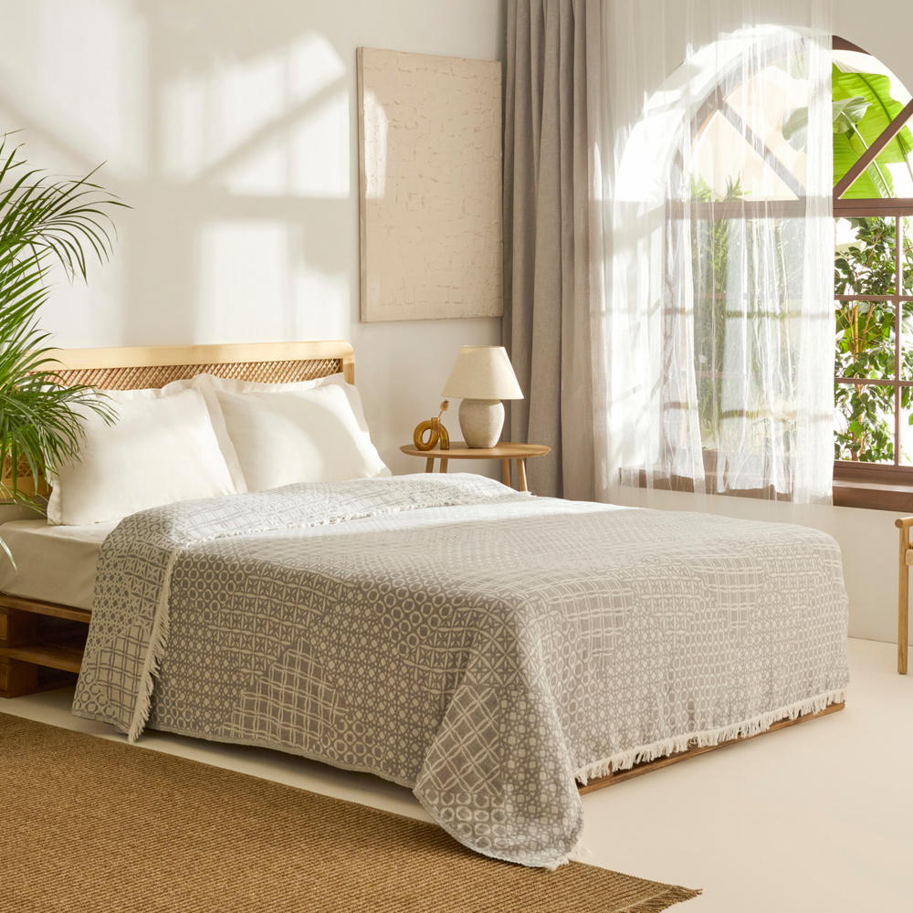 Kaşmir Home Flavo Çift Kişilik Jakar Muslin Pike Gri görseli 2