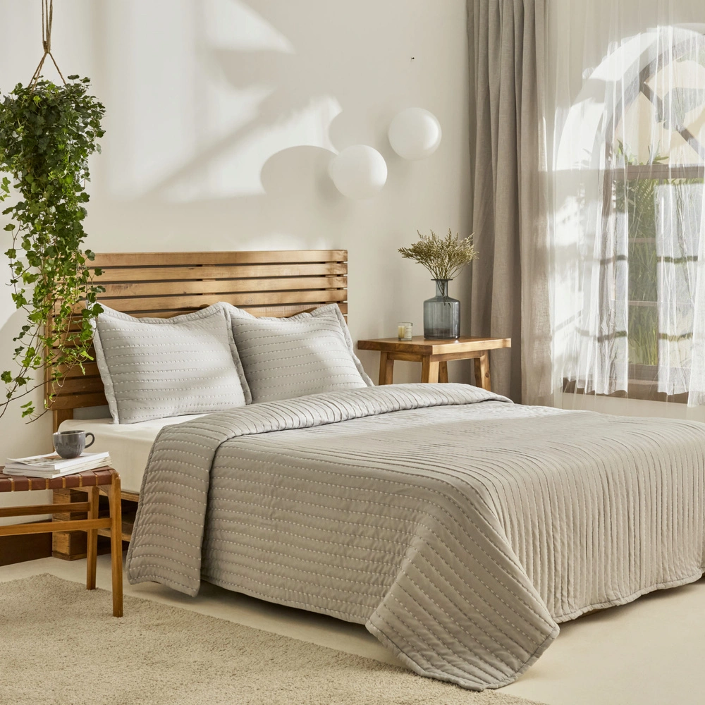 Kaşmir Home Amelia Çift Kişilik Yatak Örtüsü Takımı Gri görseli 2