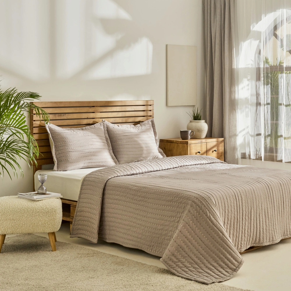 Kaşmir Home Amelia Çift Kişilik Yatak Örtüsü Takımı Bej görseli 2