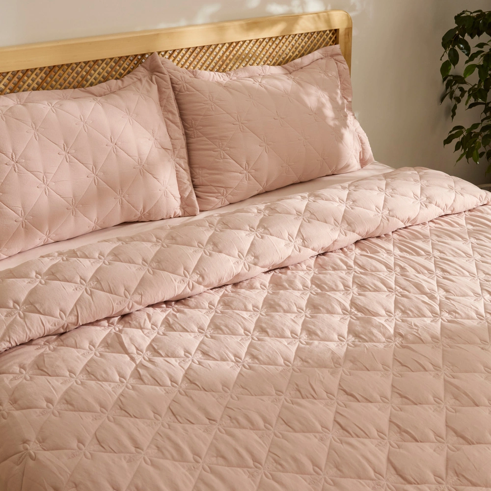 Kaşmir Home Lilly Çiçekli Tek Kişilik Yatak Örtüsü Takımı Pudra görseli 5