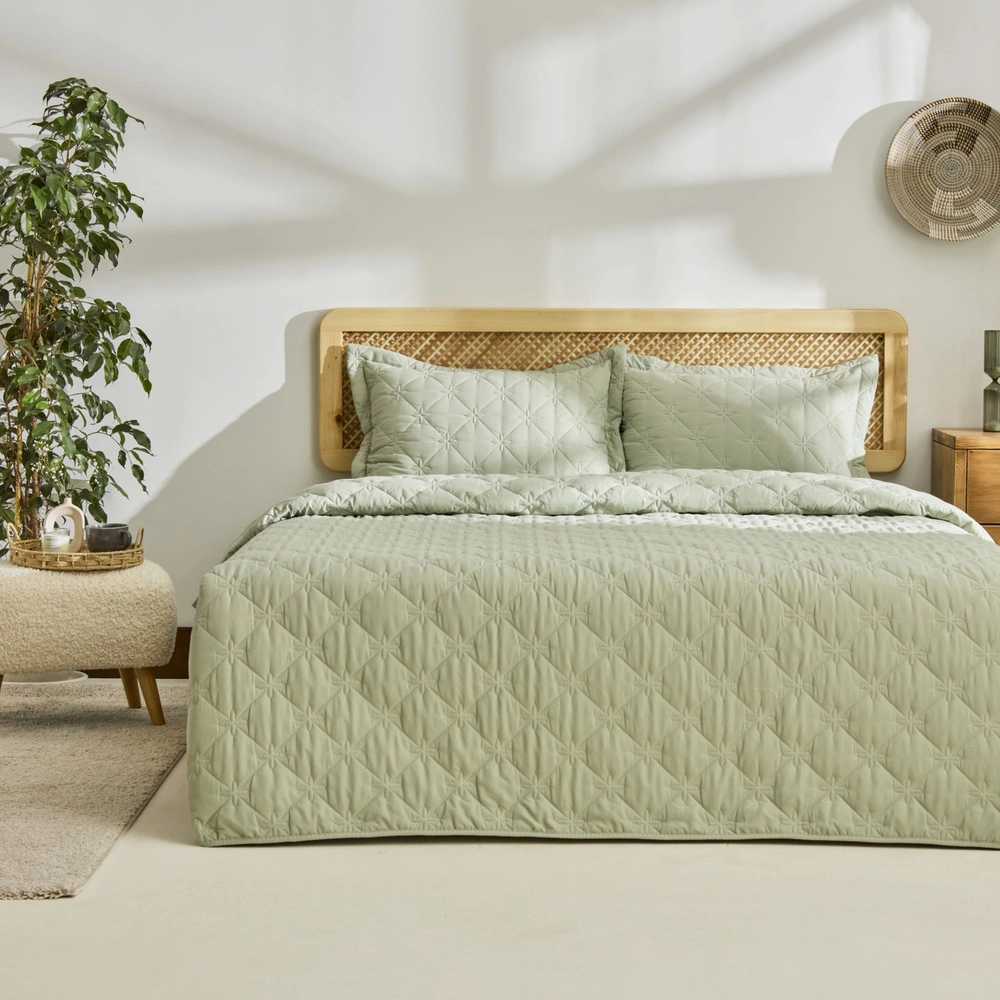 Kaşmir Home Lilly Çiçekli Çift Kişilik Yatak Örtüsü Takımı Çağla görseli 1
