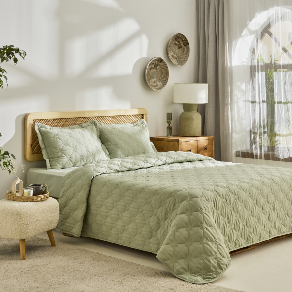 Kaşmir Home Lilly Çiçekli Tek Kişilik Yatak Örtüsü Takımı Çağla görseli 2