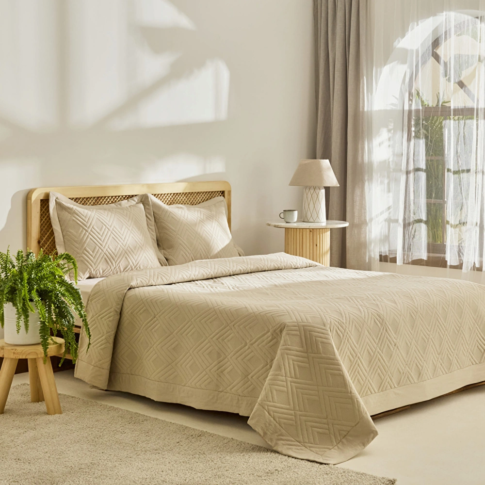 Kaşmir Home Elza Çift Kişilik Yatak Örtüsü Takımı Bej görseli 2