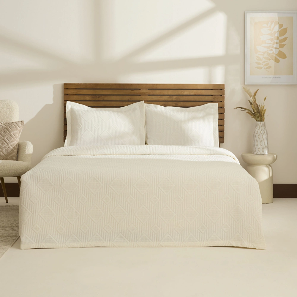 Kaşmir Home Serenty Çift Kişilik Yatak Örtüsü Takımı Offwhite görseli 7
