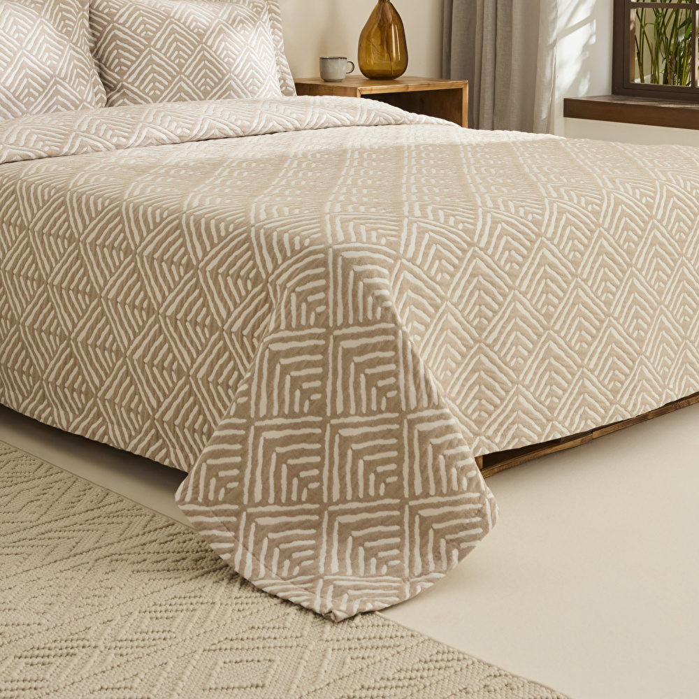 Kaşmir Home Space Çift Kişilik Yatak Örtüsü Takımı Bej görseli 2