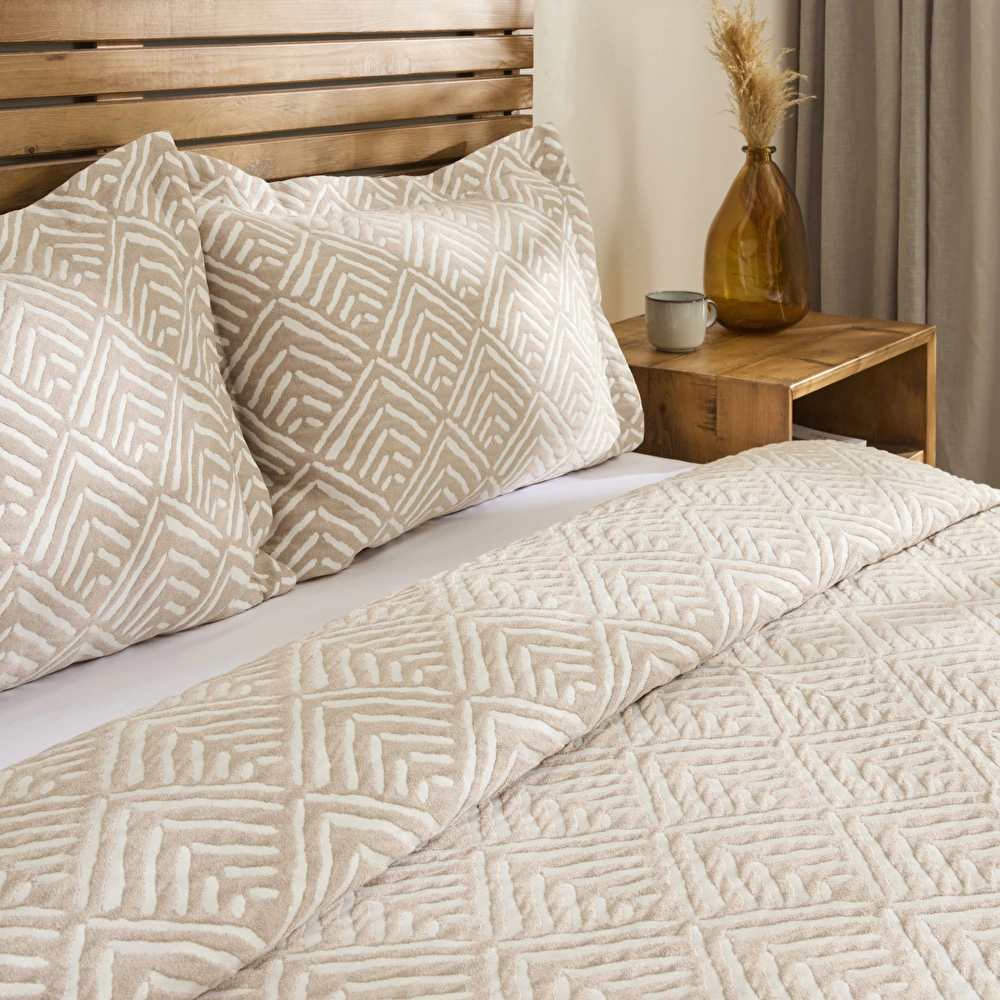 Kaşmir Home Space Çift Kişilik Yatak Örtüsü Takımı Bej görseli 7