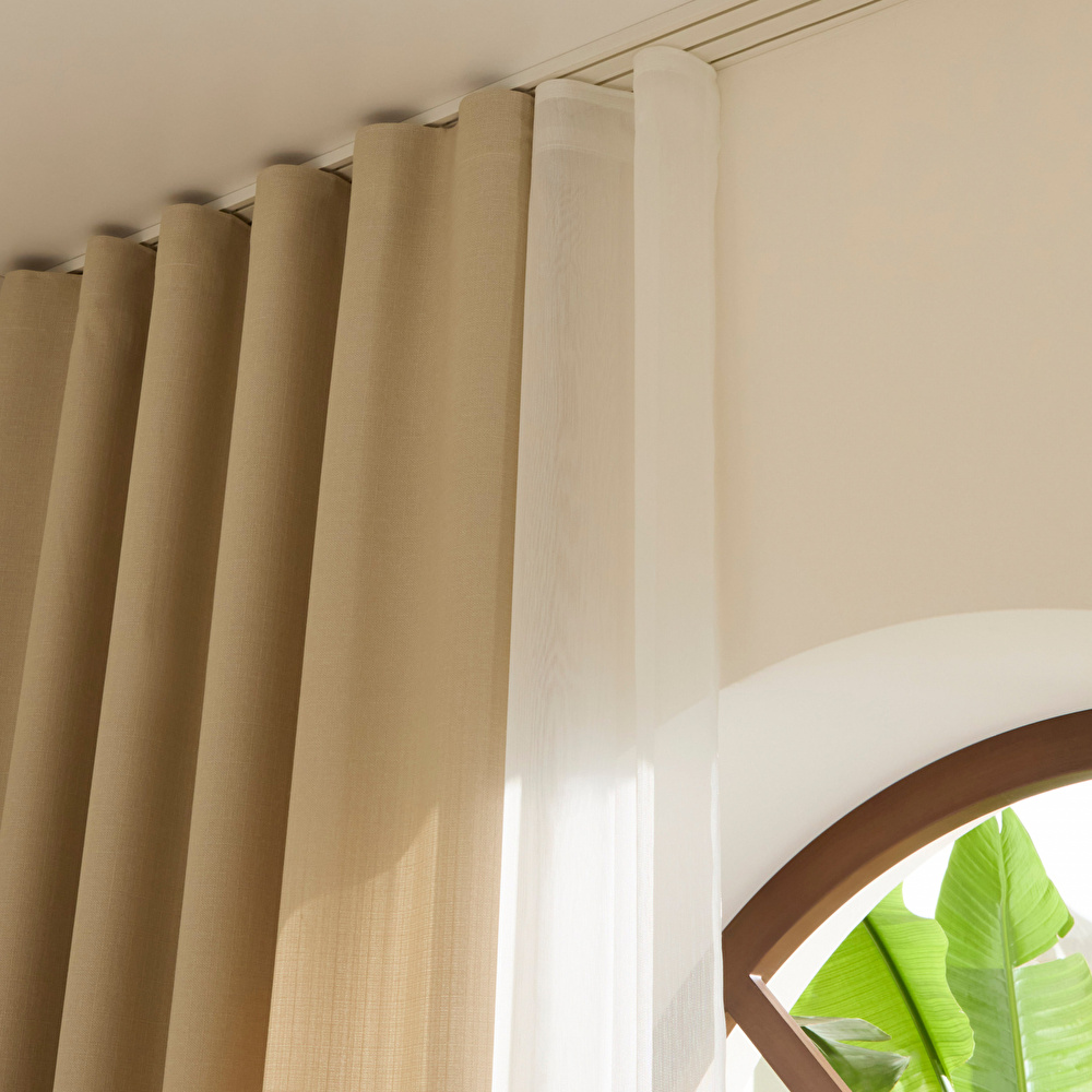 Kaşmir Home Perla Keten Fon Perde Açık Taş 150x270 cm görseli 4