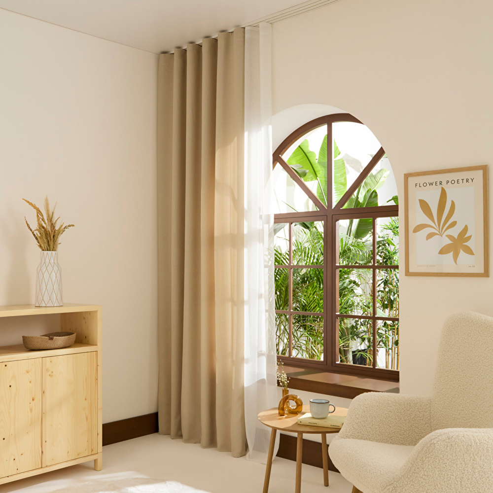Kaşmir Home Perla Keten Fon Perde Açık Taş 150x270 cm görseli 1