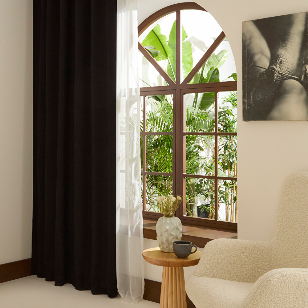 Kaşmir Home Holly Ada Fon Perde Koyu Siyah 150x270 cm görseli 2
