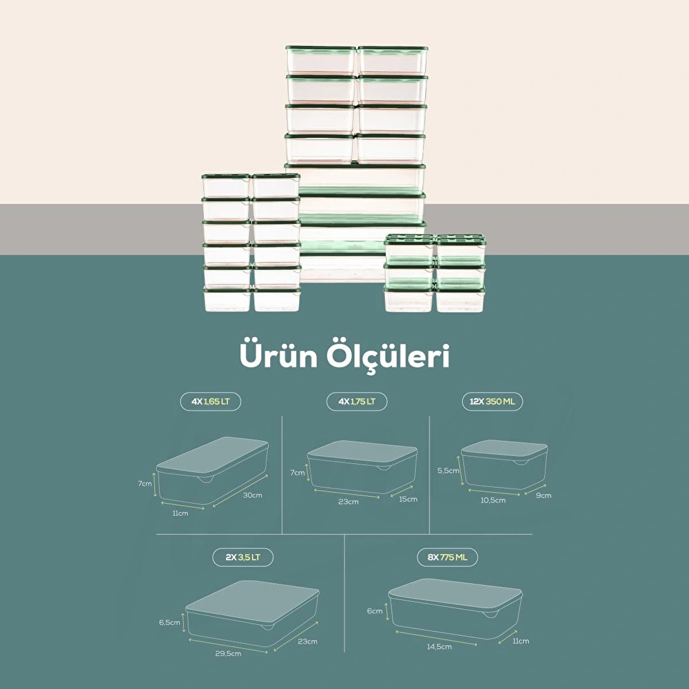 Vienev 30lu Buzdolabı Düzenleyici Organizer Mikrodalgaya Uygun Difriz Saklama Kabı Yeşil görseli 5