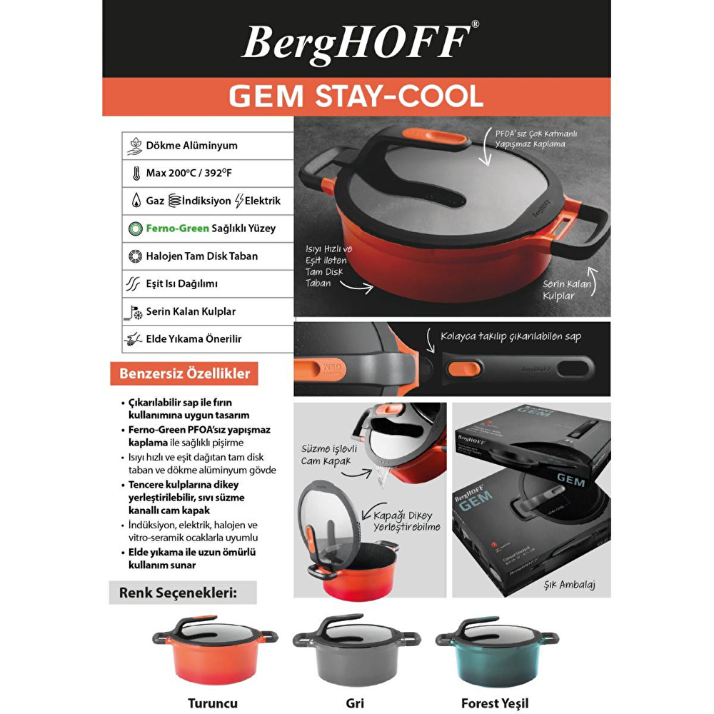 Berghoff Gem Stay Cool Derin Tencere Açık Yeşil 24cm görseli 2