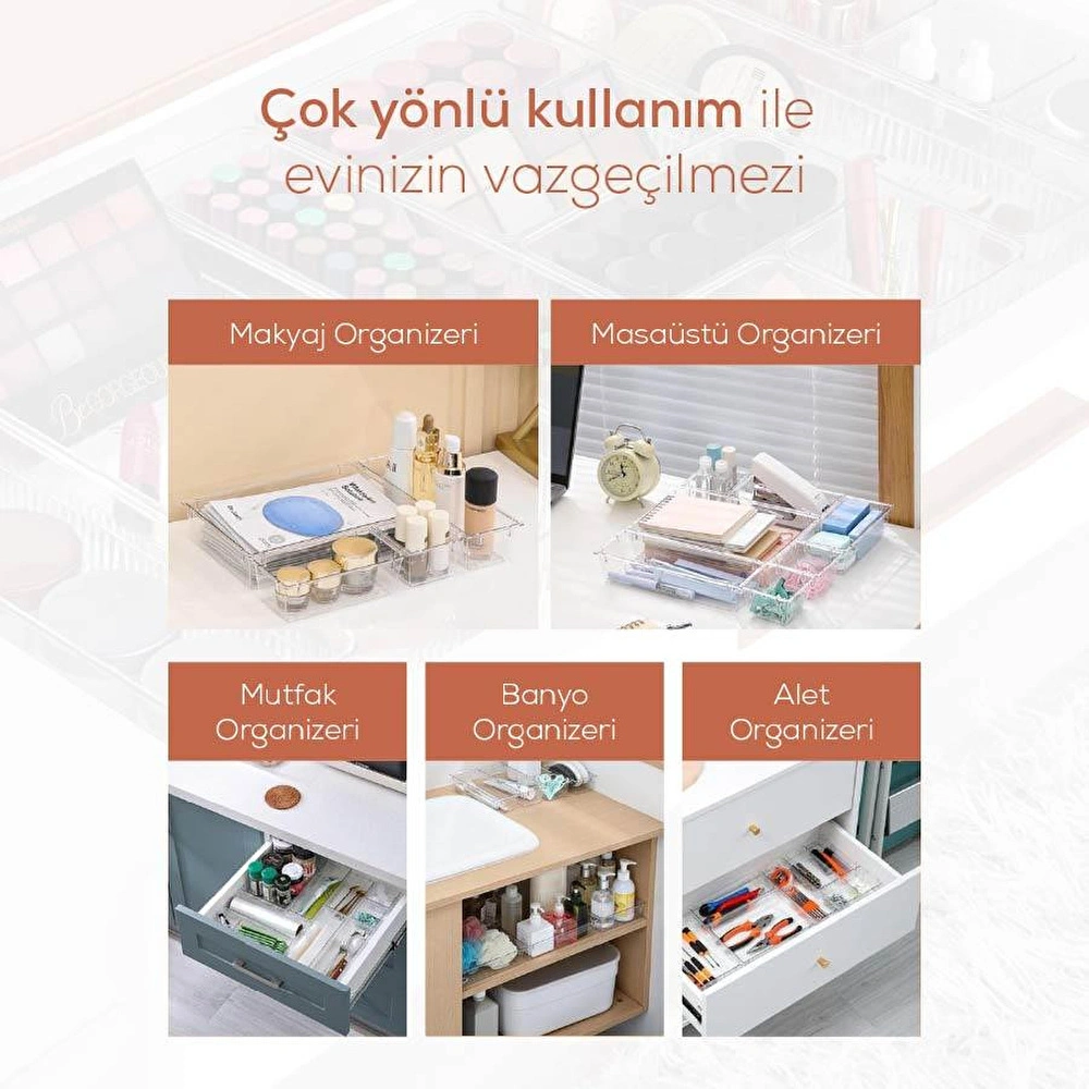 Vienev 22 Parça Takı Makyaj Dolap İçi-çekmece İçi Düzenleyici Organizer görseli 4