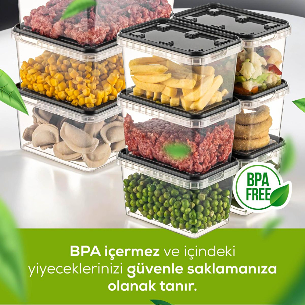 Vienev 9'lu Block Buzdolabı Ve Derin Dondurucu Sızdırmaz Saklama Kabı Şeffaf Antrasit 3x(1,5 Lt)-6x(0,7 Lt) görseli 4