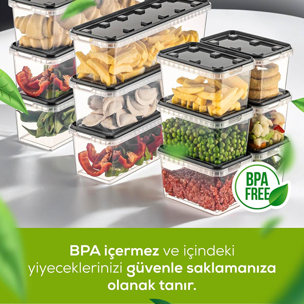 Vienev 12'li Block Buzdolabı Ve Derin Dondurucu Sızdırmaz Saklama Kabı Şeffaf Antrasit 6x(1,4-0,7 Lt) görseli 4