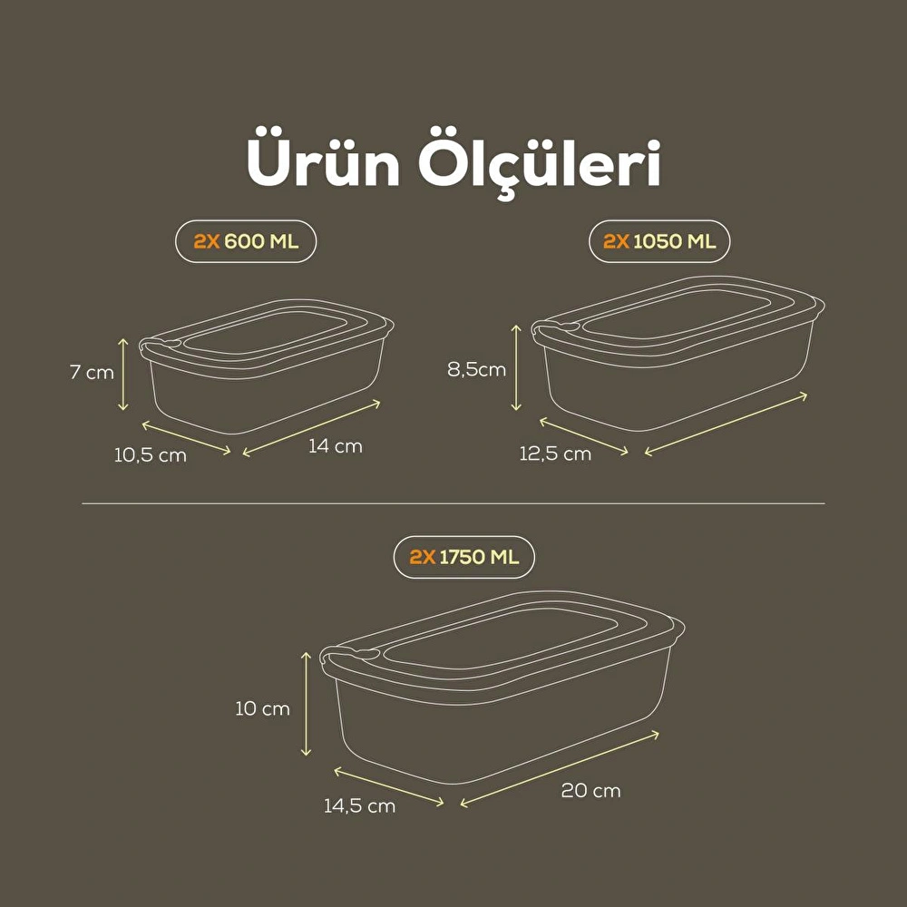 Vienev 6'lı Vip Dikdörtgen Mikrodalga Ve Difrize Uygun Saklama Kabı Seti Yeşil 2x(1750,1050,600 Ml) görseli 2