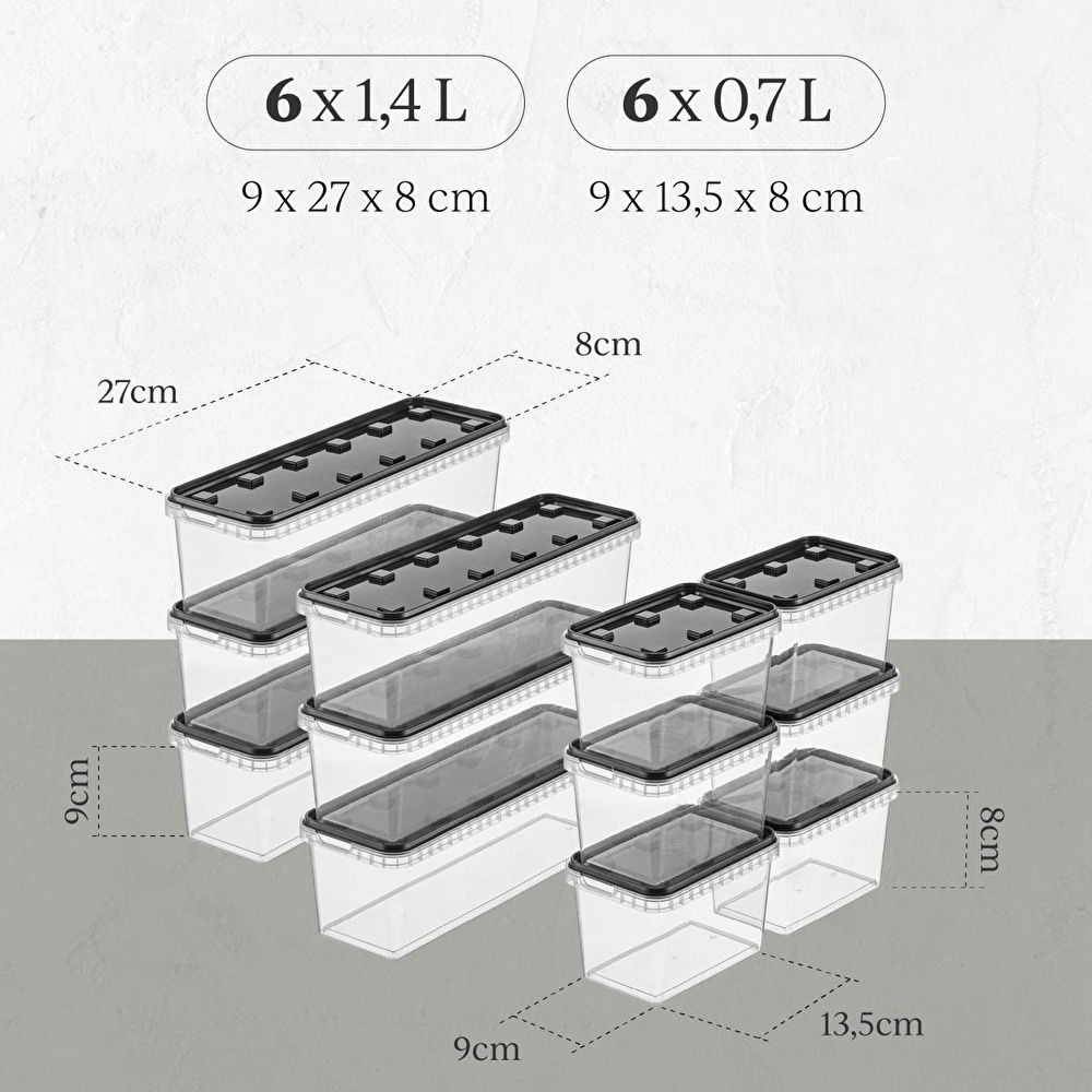 Vienev 9'lu Block Buzdolabı Ve Derin Dondurucu Sızdırmaz Saklama Kabı Şeffaf Antrasit 3x(1,4 Lt)-6x(0,7 Lt) görseli 3